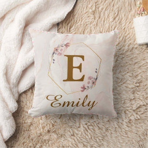 Personalized Girl Initial & Name Monogram Floral Throw Pillow