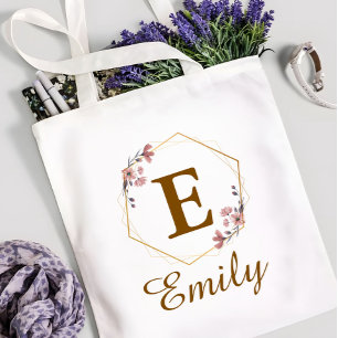 Personalized Girl Initial & Name Monogram Floral Tote Bag