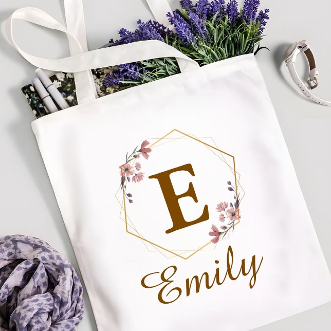 Personalized Girl Initial & Name Monogram Floral Tote Bag (Creator Uploaded)