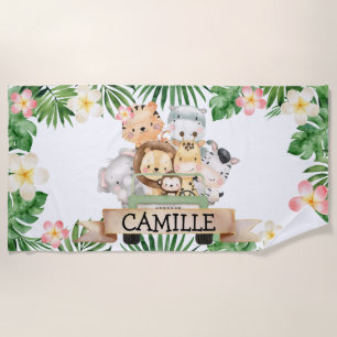 Personalized Girl Jungle Safari Kids Beach Towel