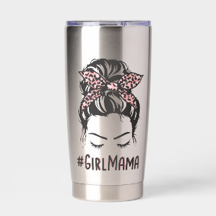 Personalized Girl Mama Messy Bun Girl Mom Gifts Insulated Tumbler