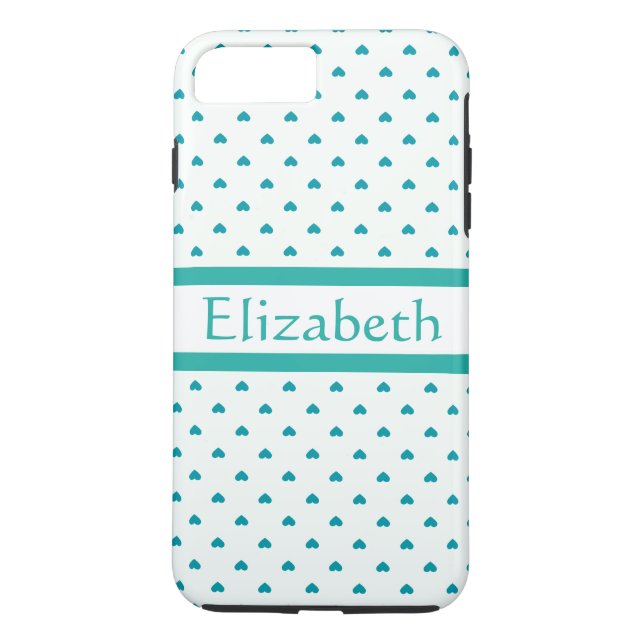 Personalized Girl Mod Teal & White Heart with Name Case-Mate iPhone Case (Back)