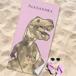 Personalized Girl Name Dinosaur Beach Towel
