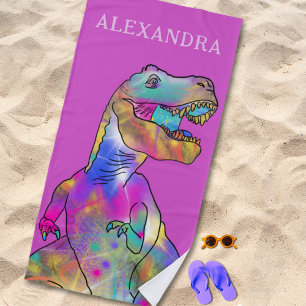Personalized Girl Name Dinosaur Beach Towel