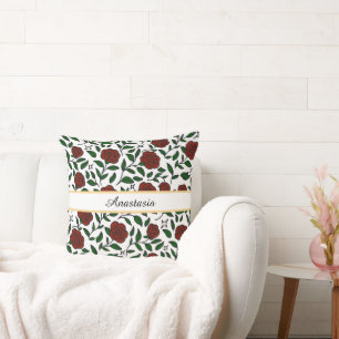 Personalized Girl Name Rose Garden Floral Red Throw Pillow