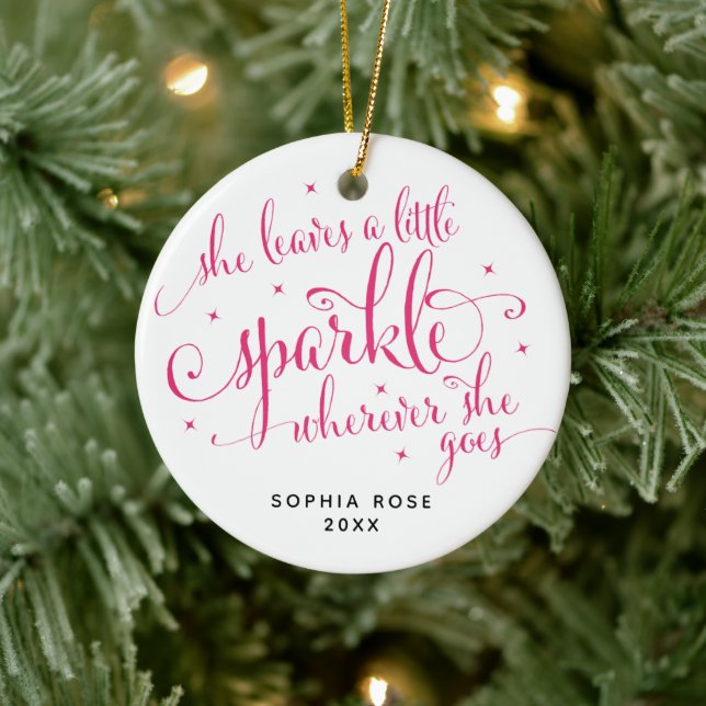 Personalized Girl Name She Leaves A Little Sparkle Ceramic Ornament (Tree)