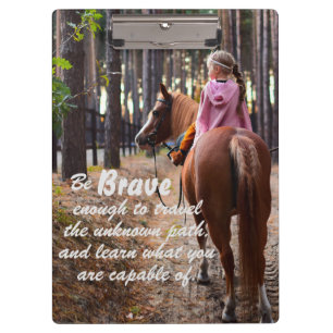 Personalized Girl on Horse with Brave Quote Clipboard