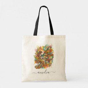 Personalized Girl Pianist Colourful Grand Piano Tote Bag