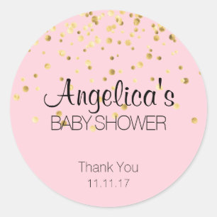 Personalized Girl Pink and Gold Baby Shower Labels