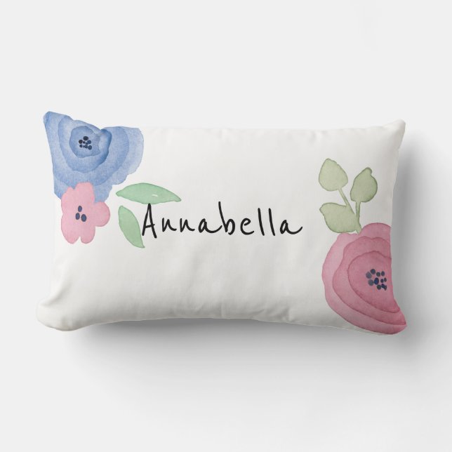 Personalized Girl Pink & Blue Throw Pillow (Front)