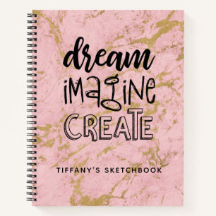 Personalized Girl Pink Marble Artist Sketchbook Notebook