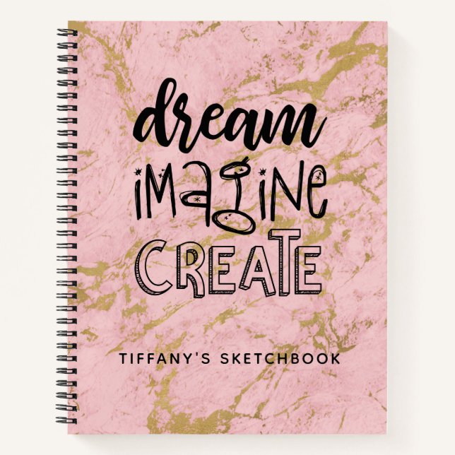 Personalized Girl Pink Marble Artist Sketchbook Notebook (Front)