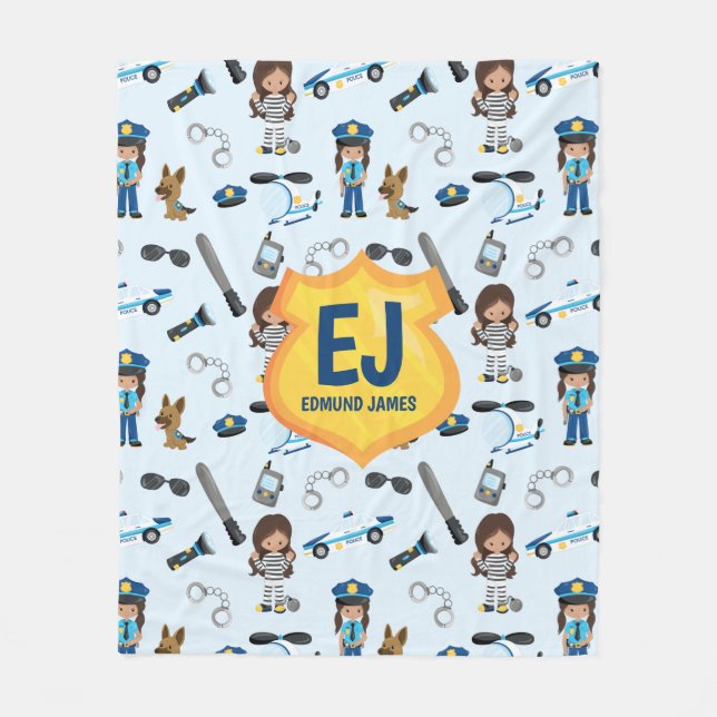 Personalized Girl Police Badge Name Fleece Blanket (Front)