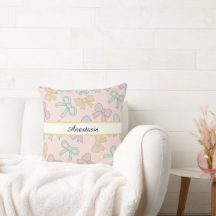 Personalized Girl Pretty Mixed Bow Name Mixed Pink Throw Pillow