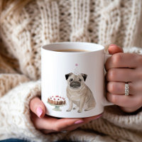 Personalized Girl Pug Birthday Cake Coffee Mug