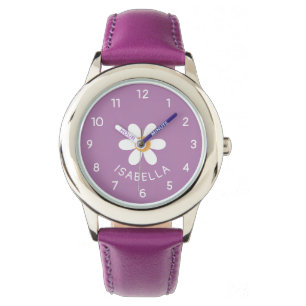 Personalized Girl Purple Daisy Name Watch