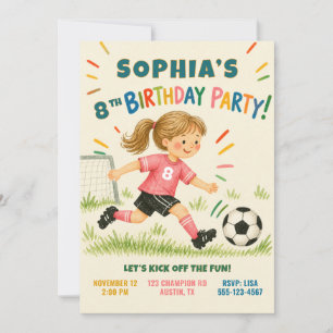 Personalized Girl Soccer Birthday Invitation