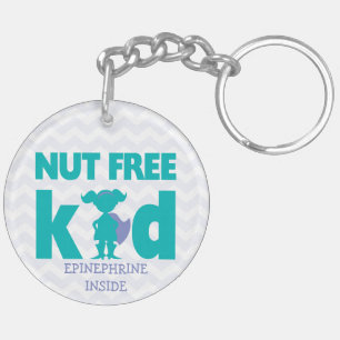 Personalized Girl Superhero Tree Nut Allergy Keychain