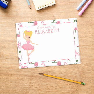 Personalized Girl Watercolor Ballerina Kids Lunch Post-it Notes