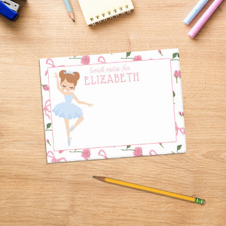 Personalized Girl Watercolor Ballerina Kids Lunch Post-it Notes