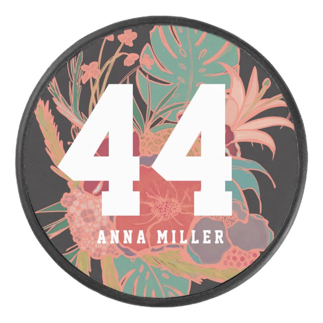 Personalized Girl Women's Hockey Player Team Gift Puck (Front)