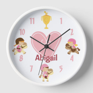 Personalized Girls and Ponies Pink Heart Horse Clock