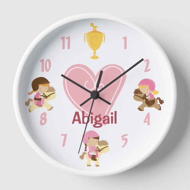 Personalized Girls and Ponies Pink Heart Horse Clock (Front)