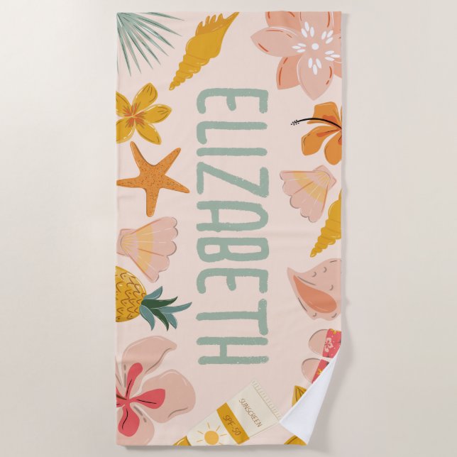 Personalized Girls Beach Trendy Sticker Towel (Front)