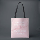 Personalized Girls Beach Trip Custom Pink Tote Bag<br><div class="desc">Rose Gold Blush Pink Personalized Girls Weekend Beach Trip Custom Tote Bag with editable text and wording for your year,  destination or location,  name,  and fun quote like "beaches,  besties,  and beverages" makes a fun and useful keepsake for your travel squad or bridesmaids.</div>