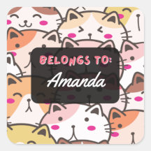 Personalized Girls BELONGS TO Cat Square Sticker