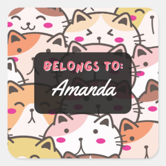 Personalized Girls BELONGS TO Cat Square Sticker