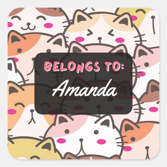 Personalized Girls BELONGS TO Cat Square Sticker (Front)