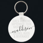 Personalized Girls Bestie Weekend Trip<br><div class="desc">Personalized Girls Weekend Trip Custom Key Chain with editable text and wording for your date,  destination or location,  name,  and fun quote like "besties,  buds,  and beverages" makes a fun and useful keepsake for your travel squad or bridesmaids.</div>