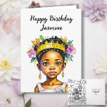 Personalized Girl's Birthday  Card<br><div class="desc">Pretty little girl of colour Princess personalized Birthday card. Inside page is a colouring page. Add child's name in personalize area.</div>