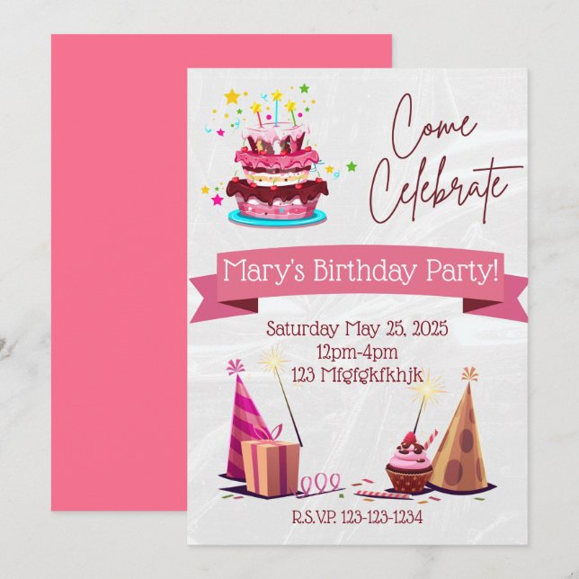 Personalized Girls Birthday Invitation (Front/Back)