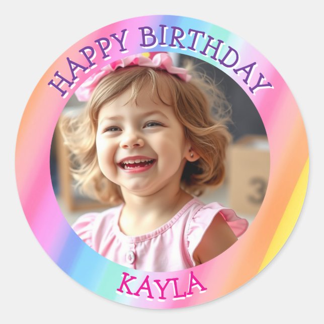 Personalized Girl's Birthday Photo Classic Round Sticker (Front)