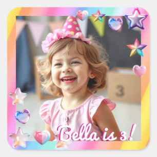 Personalized Girl's Birthday Photo Square Sticker