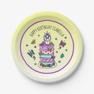 Personalized Girl's Birthday Unicorn Butterflies Paper Plate