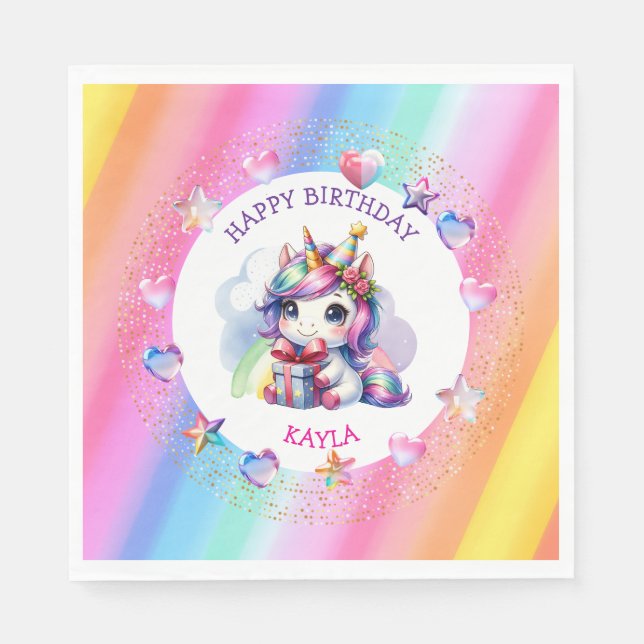 Personalized Girl's Birthday Unicorn Napkin (Front)