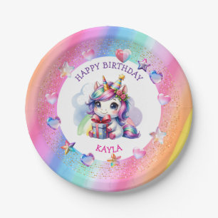 Personalized Girl's Birthday Unicorn Paper Plate