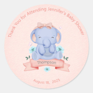 Personalized Girls Blue Elephant Coral  Classic Round Sticker
