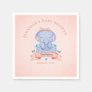 Personalized Girls Blue Elephant Coral Napkin