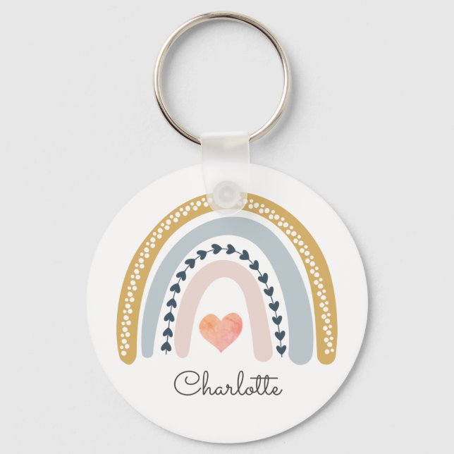 Personalized Girl's Boho Rainbow   Keychain (Front)