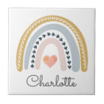 Personalized Girl's Boho Rainbow  Tile<br><div class="desc">Modern adorable boho pastel rainbow watercolor ceramic tile for a girl. A cute keepsake decorative tile for a young girl or for a nursery. You may also get it ads a framed tile to hang on the wall.</div>