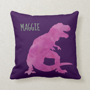 Personalized Girls Dinosaur Purple Watercolor Throw Pillow