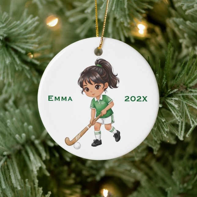 Personalized Girls Field Hockey Player Ceramic Ornament (Tree)
