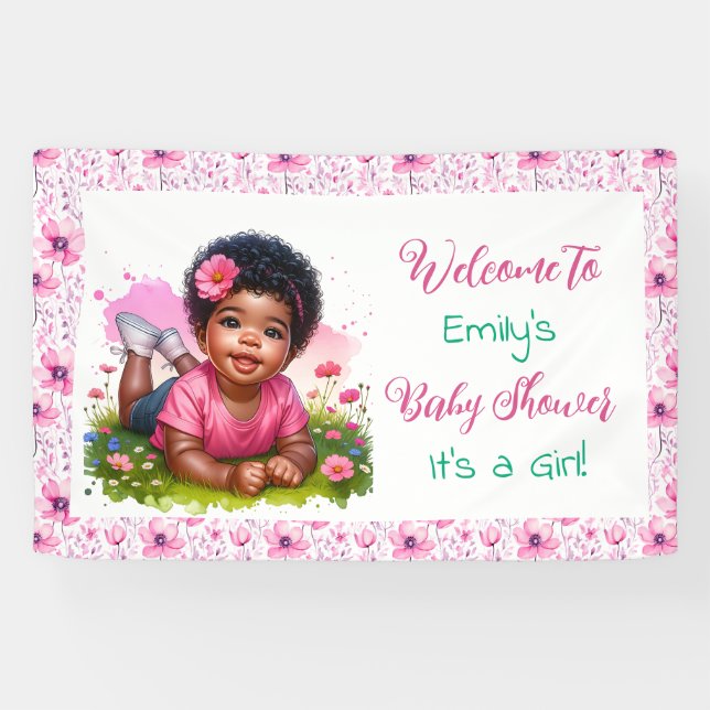Personalized Girl's Floral Baby Shower Welcome Banner (Horizontal)