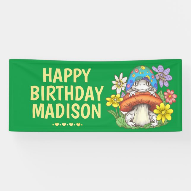 Personalized Girls Frog Birthday Banner (Horizontal)