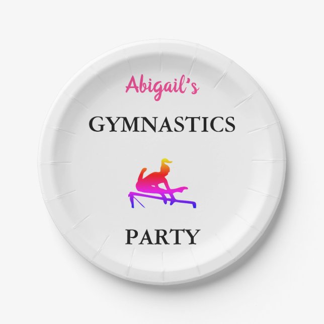 Personalized Girls Gymnastics Birthday Party Paper Plate (Front)