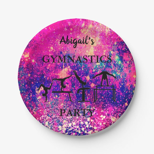 Personalized Girls Gymnastics Birthday Party Paper Plate (Front)
